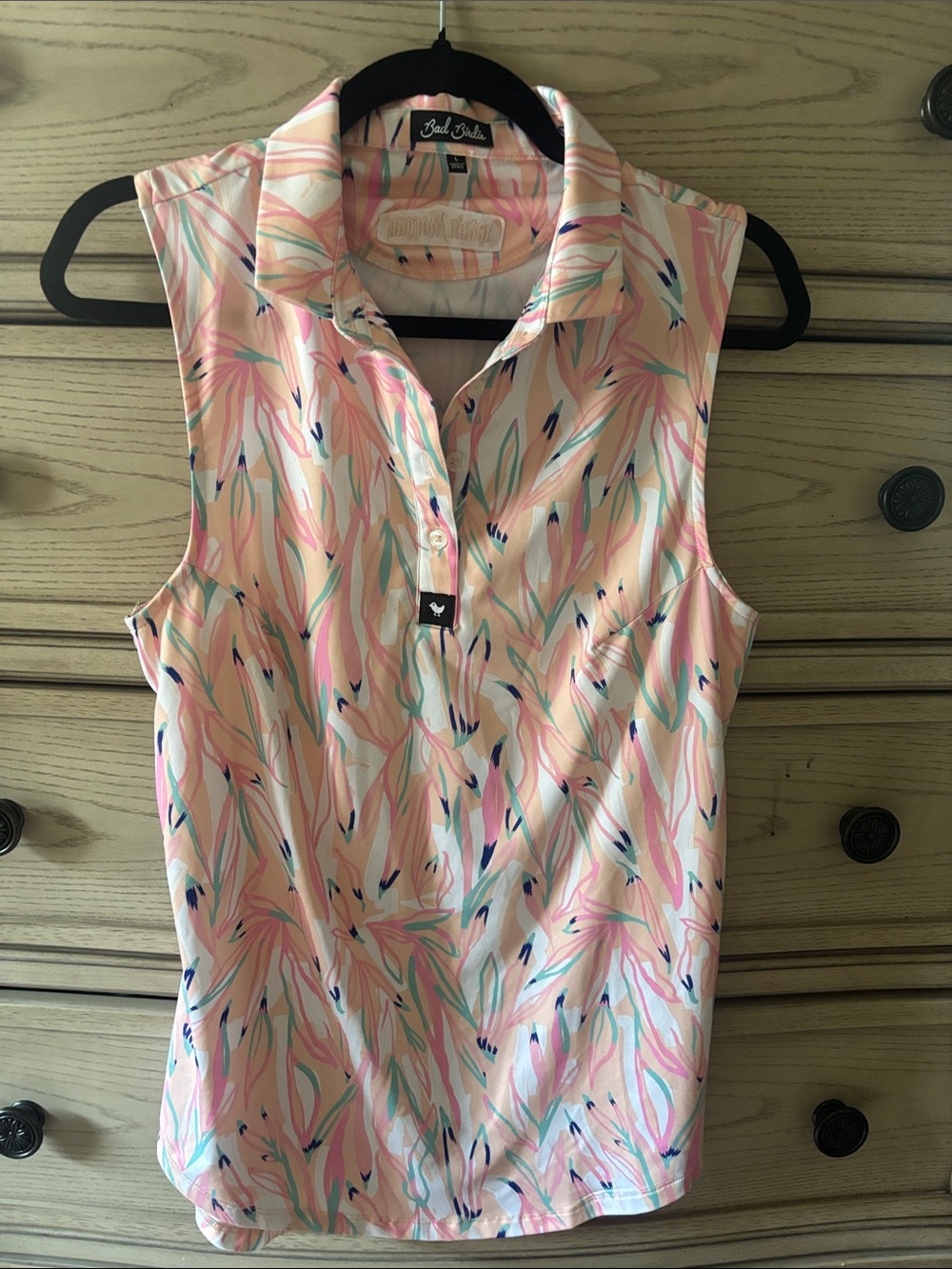 Bad Birdie Pink Multi Floral Sleeveless Collared Tank